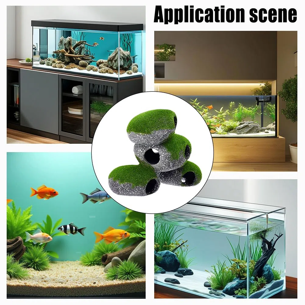 2 grotte di roccia per acquario con muschio artificiale, 8,9 x 18,3 x 14,9 cm, decorazioni per acquario, roccia con design cavo, per decorazione e habitat