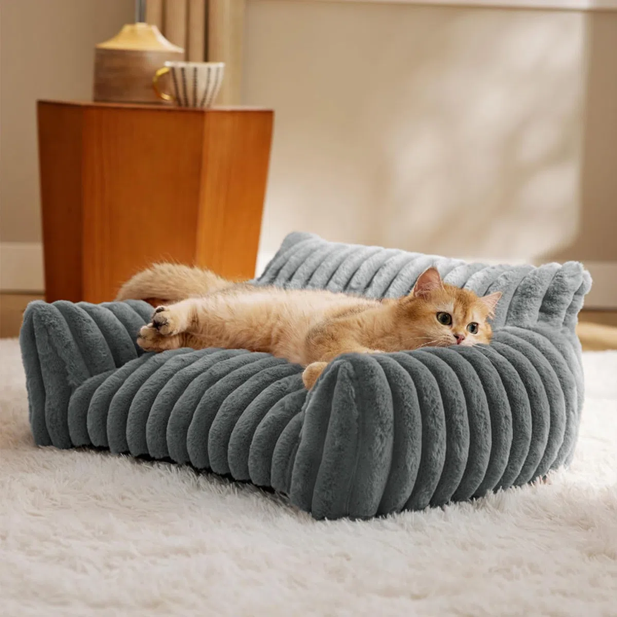 Cat Divano Bed, Plush Pet Couch, Chew-Proof Dog Lounger, Sturdy Cozy Nest Cushion, Comfortable Resting Spot for Small Pets for Patio, Bedroom, Outdoors, Travel, Living Room, Car, Apartment