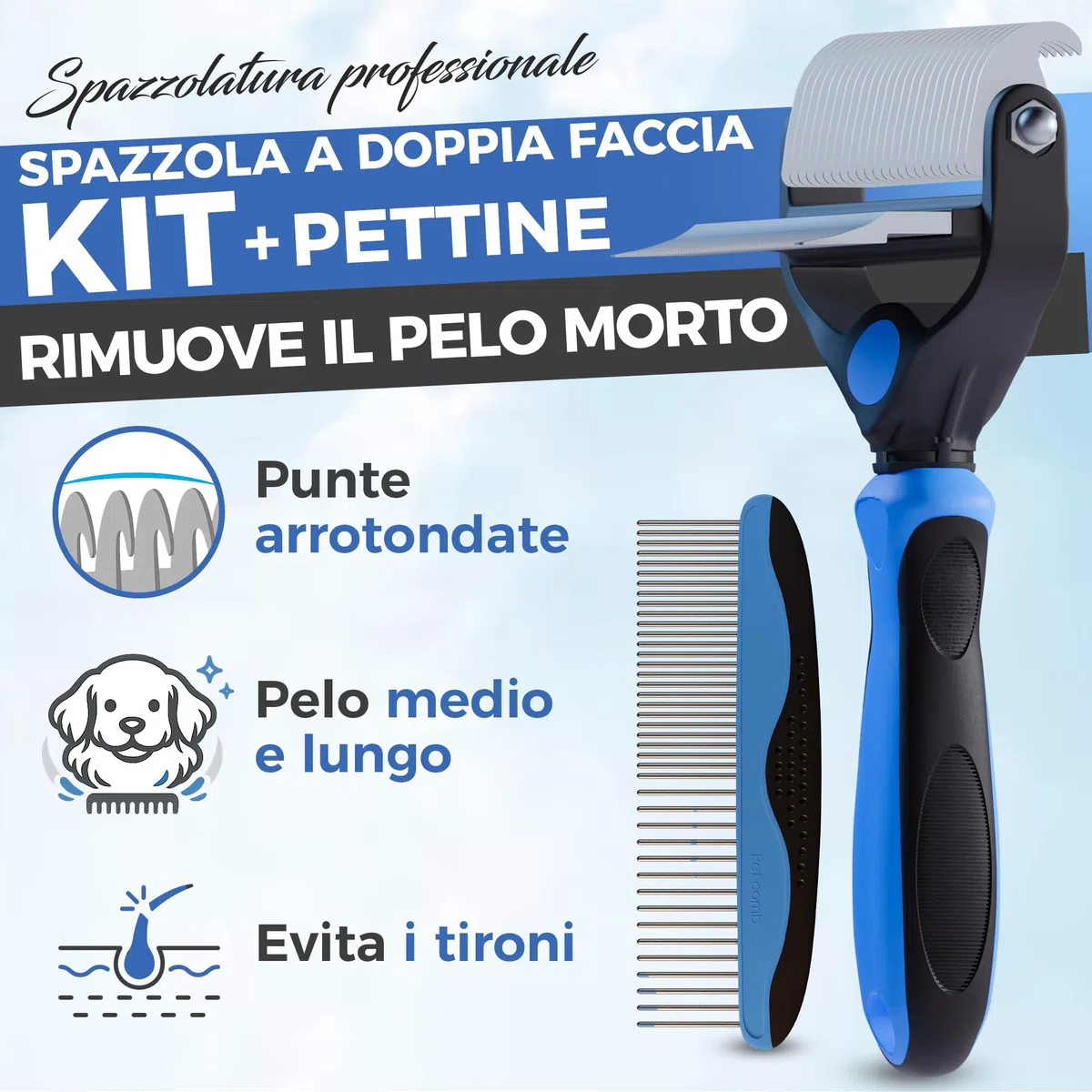 Spazzola per cani e gatti a pelo lungo - pettine grande professionale districante e spazzole per cani, gatti persiani e animali domestici a pelo corto per rimuovere peli morti