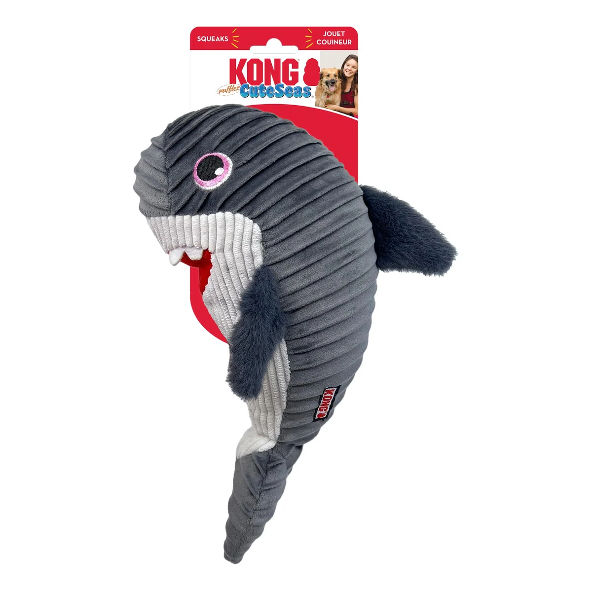 KONG Cuteseas Rufflez, morbido peluche increspato per cani (squalo)