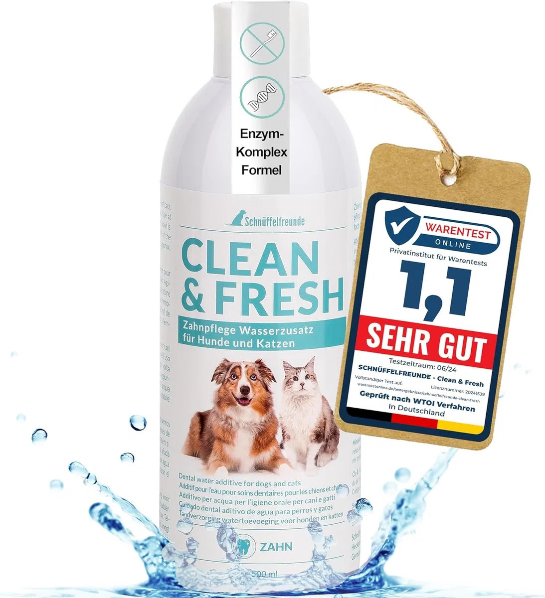 Additivo per Acqua per l'igiene Orale di Cani e Gatti | Alito frescho e Denti sani - Aiuta a prevenire placca e tartaro - 500ml (Classic)