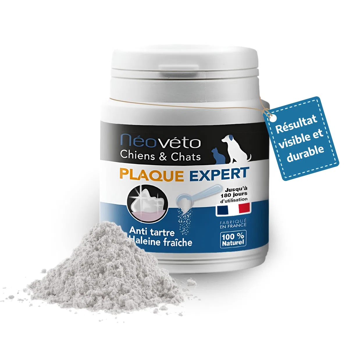Anti tartaro e alito cattivo Néovéto Plaque Expert, prodotto biologico, per cani e gatti, Plaque Off, 180 dosi, Principi attivi approvati dai servizi veterinari francesi