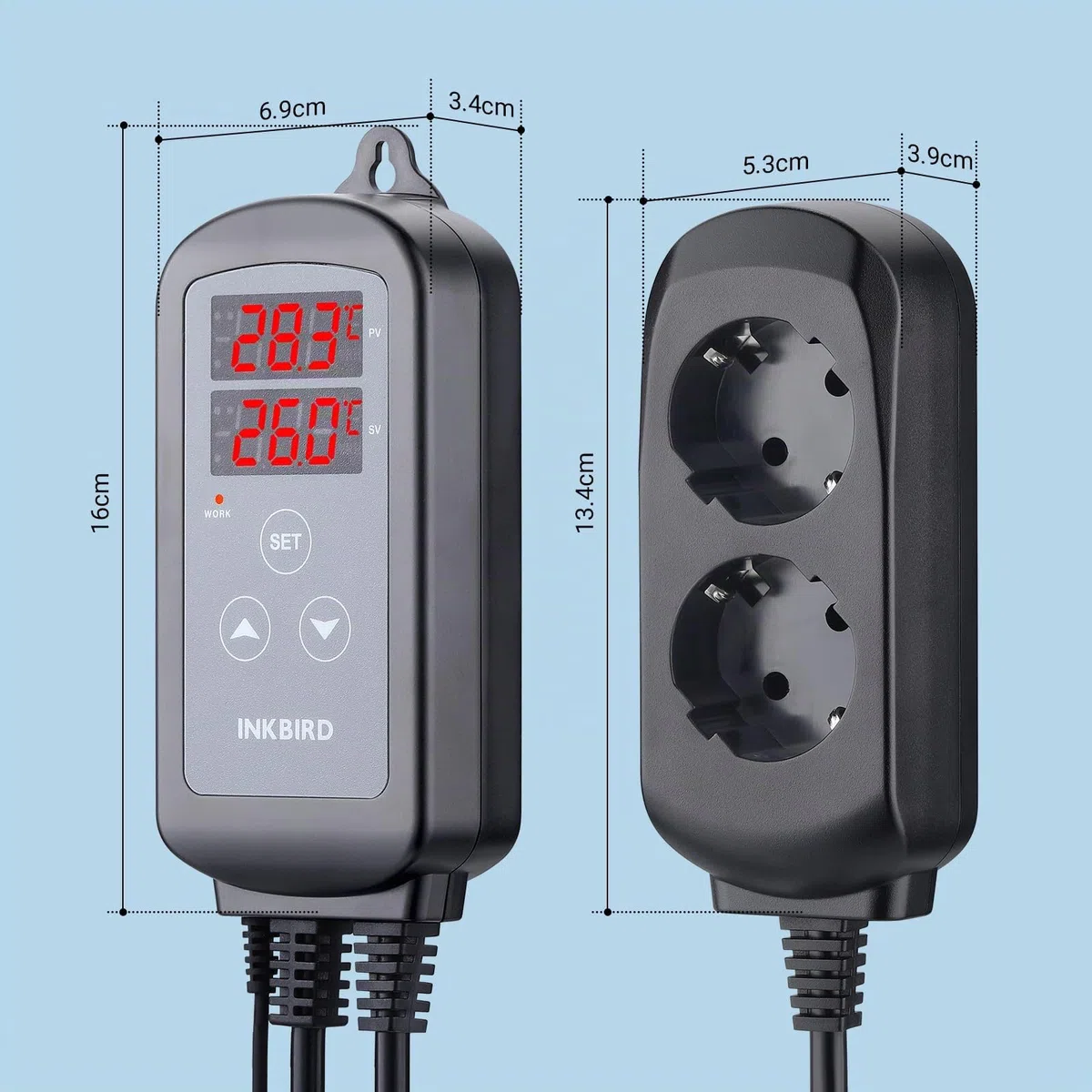 Inkbird ITC-2T Termostato Controllo Digitale,Termoregolatore Doppia Prese di Riscaldamento,Timer Ciclo Giorno-Notte,Funzione di Allarme,Regolatore di Temperatura per Terrarium,Serre,Rettili