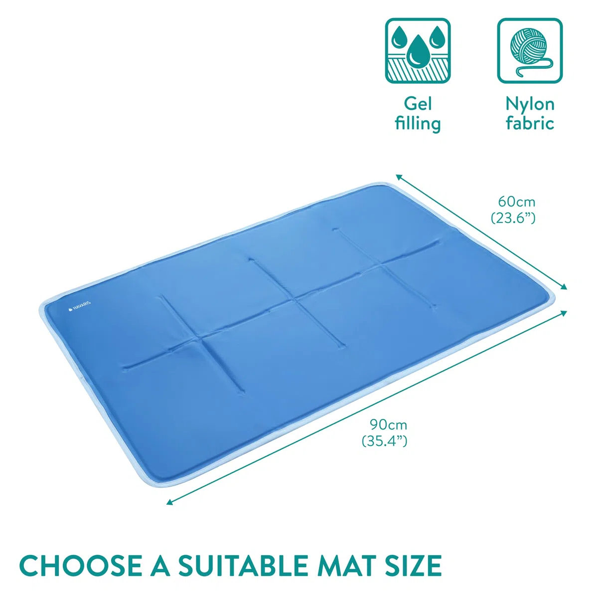 Navaris Tappetino Refrigerante Animali - Tappeto Rinfrescante Cane 60 x 90 cm - Materassino Refrigerante per Cani - Resistente ai Graffi - Autorinfrescante con Gel Solido