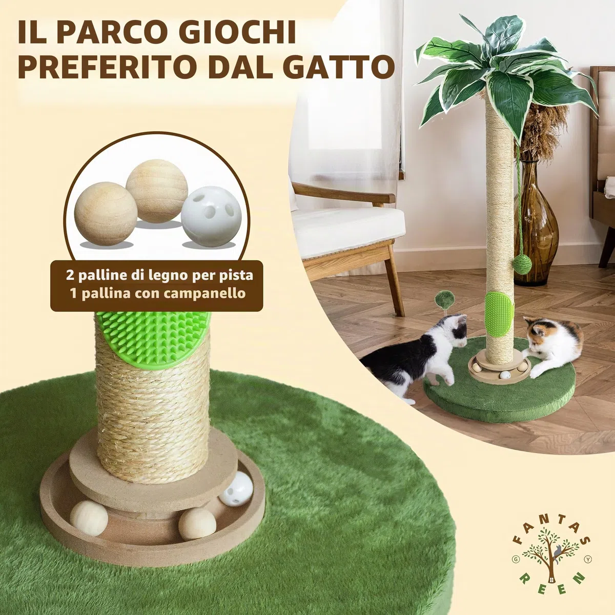 Fantasreen Tiragraffi per Gatti 84cm, Tiragraffi Alto per da Interno con Giocattolo per Gatti e Palla Interattiva, Autogestito per Gattini Adulti
