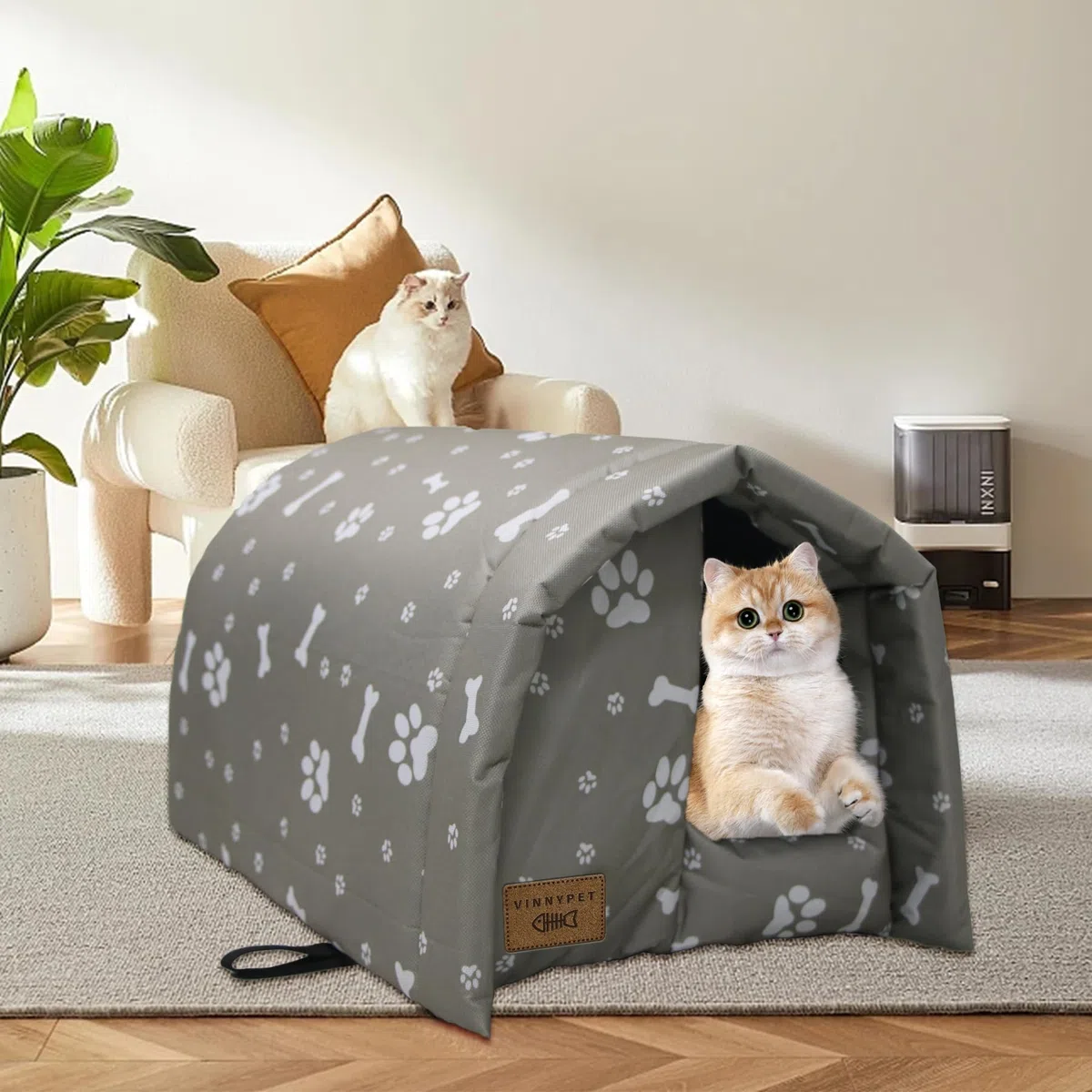 Casetta per Gatti per Esterni Cuccia per Animali Domestici da Esterno Resistente Alle Intemperie Tenda con Cuscino Rimovibile per Cani e Gatti 42x31x28cm