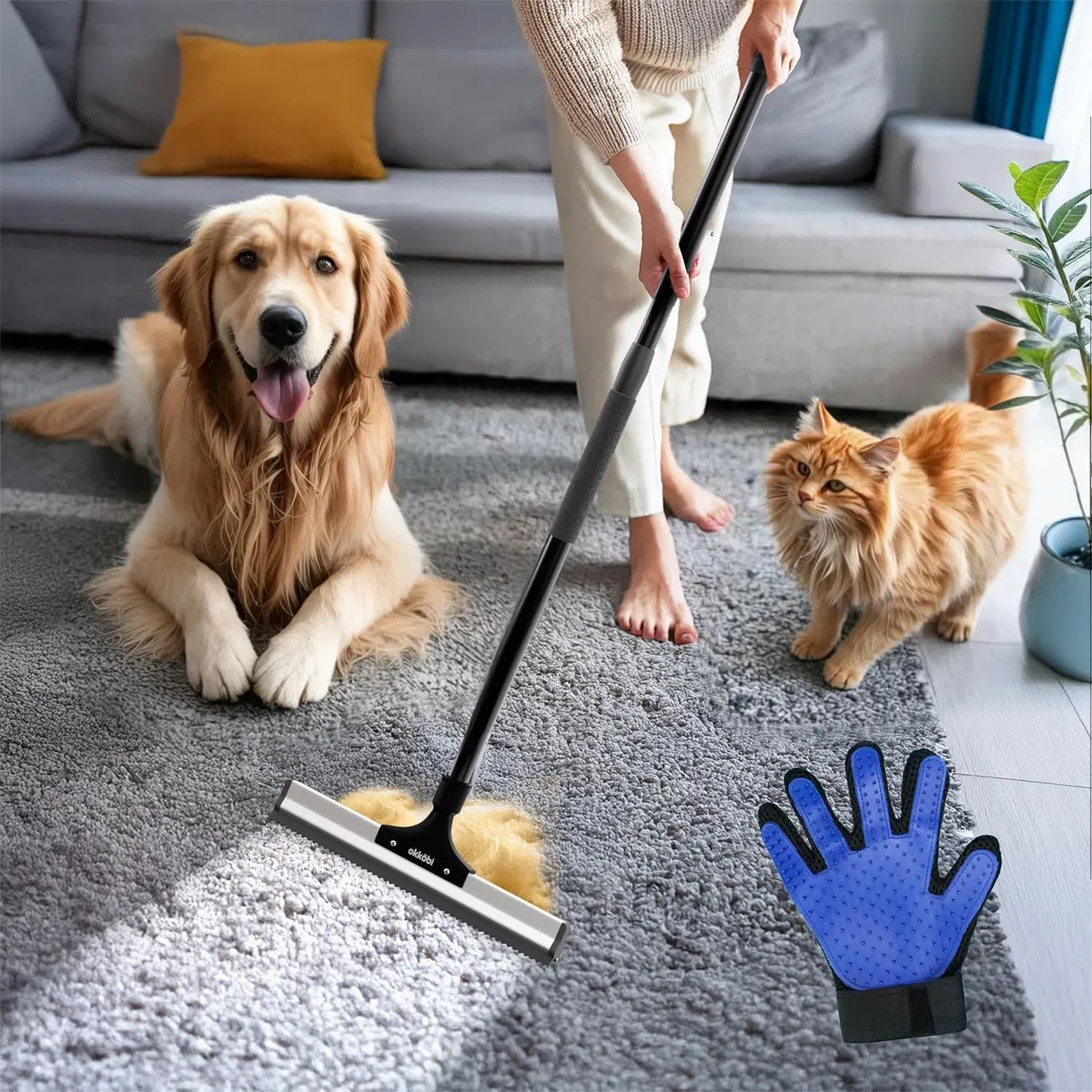 Scopa per Peli Animali – Rimuovi Peli Cane e Gatto – Scopa in Silicone per Peli Animali – Raccogli Peli Animali per Tappeti, Moquette, Pavimenti e Mobili – Rimuovi Peli Animali Telescopica