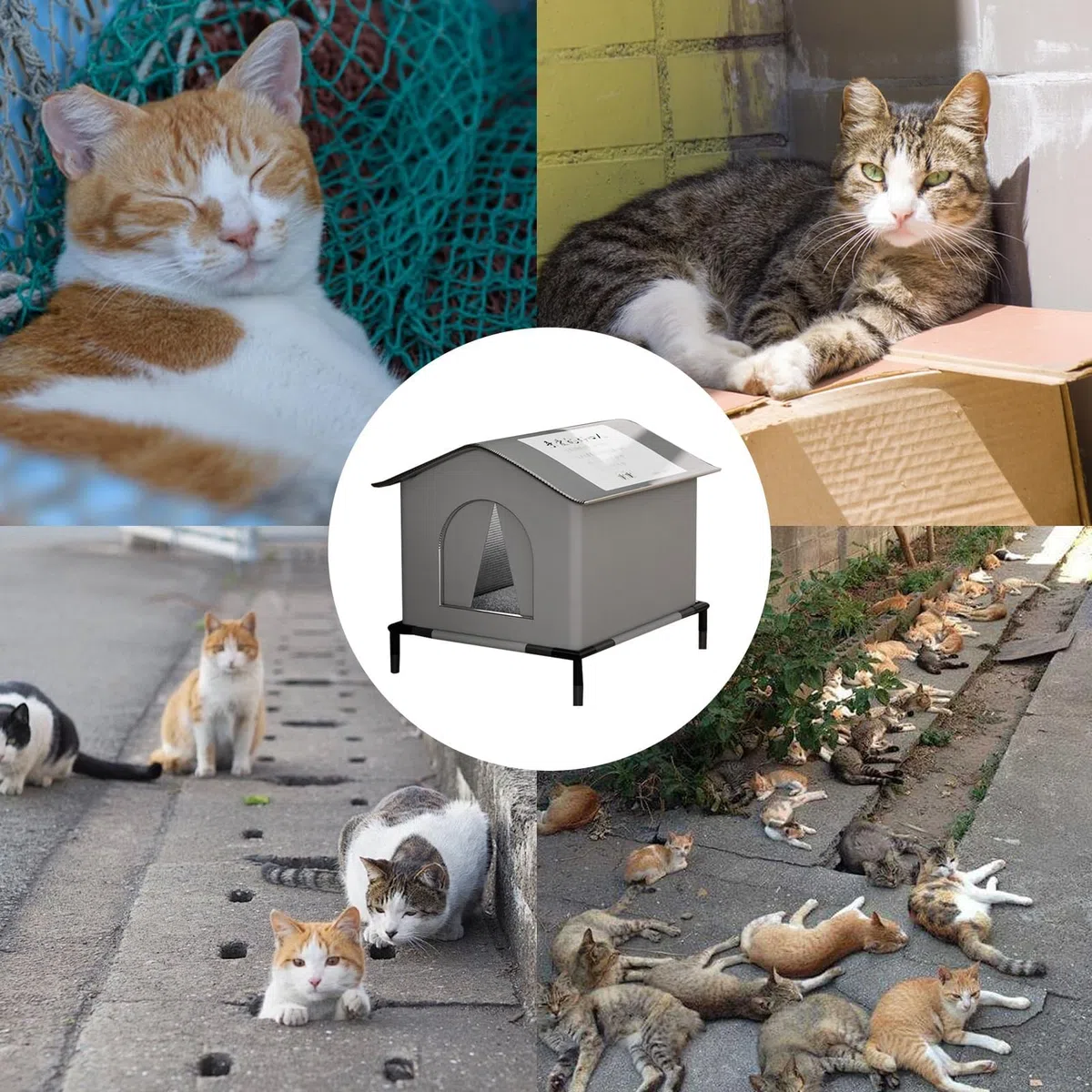 Cuccia Gatto Esterno Sollevata 7 cm con Tetto Inclinato, Casetta Isolata Resistente alla Pioggia con Tappetino, Rifugio Anti-Umidità per Gatti Randagi (40 * 33 * 33cm)