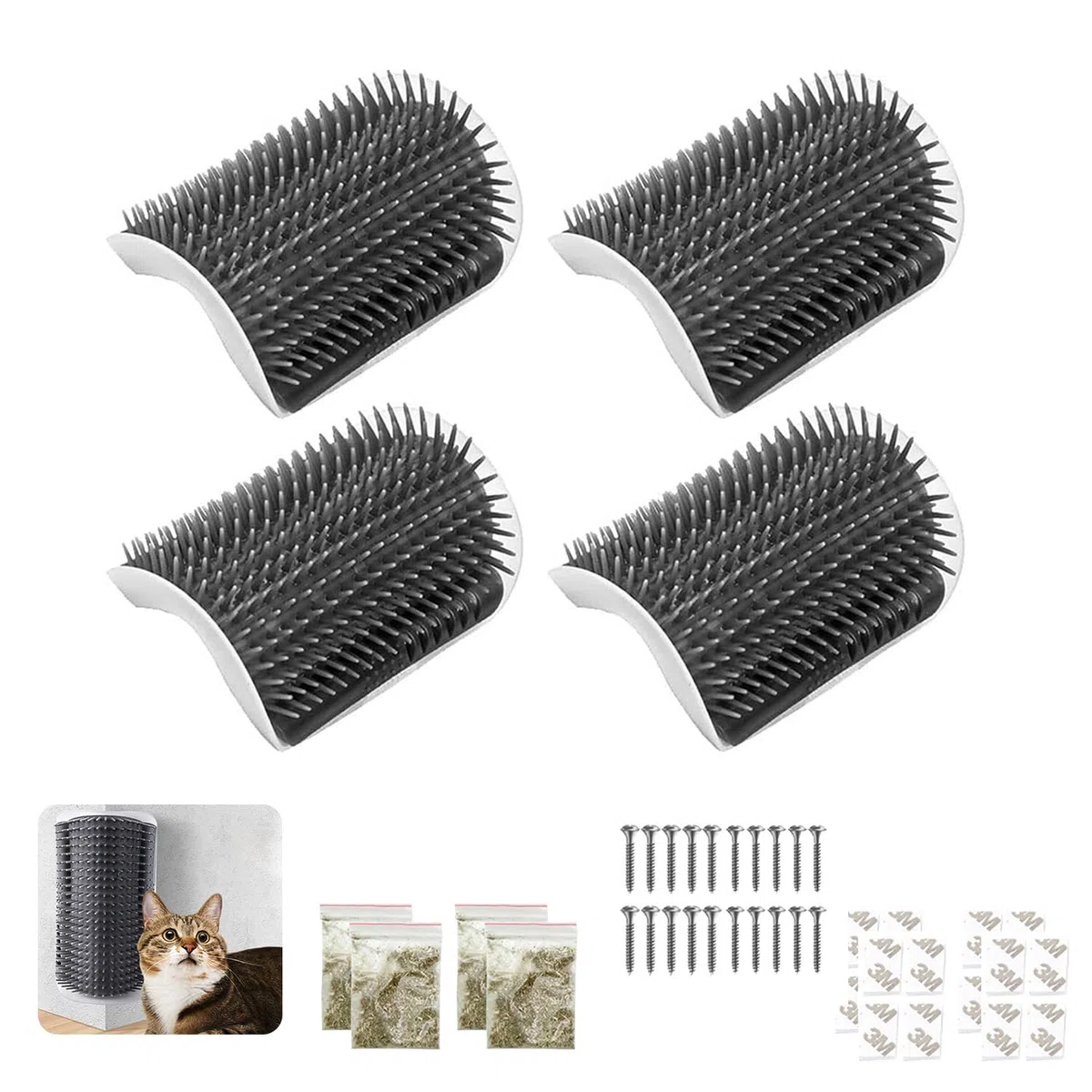 4 Pezzi Pettine Massaggio Angolare Set, Angolo Del Massaggio per Gatti, Spazzola Angolo Per Strofinare e Massaggiare i Gatti