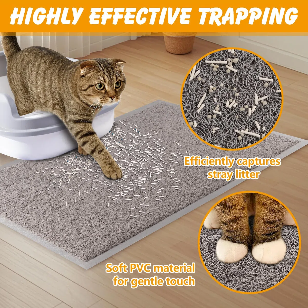 ondware Tappetino per lettiera per gatto, 120 x 80 cm, impermeabile, antiscivolo, facile da pulire, lavabile, per lettiera (grigio)