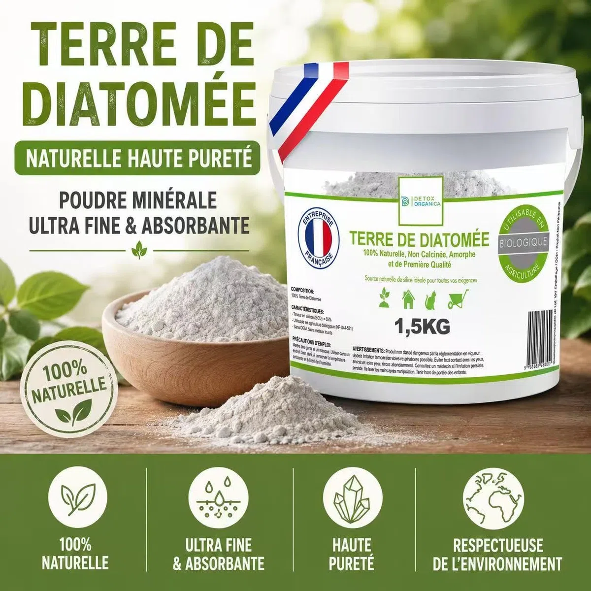 Terre de Diatomée – Cimica da letto – Utilizzabile in agricoltura biologica – 100% naturale e prodotto in Francia – Vermifugo gatto – anticimici (1,5 kg)