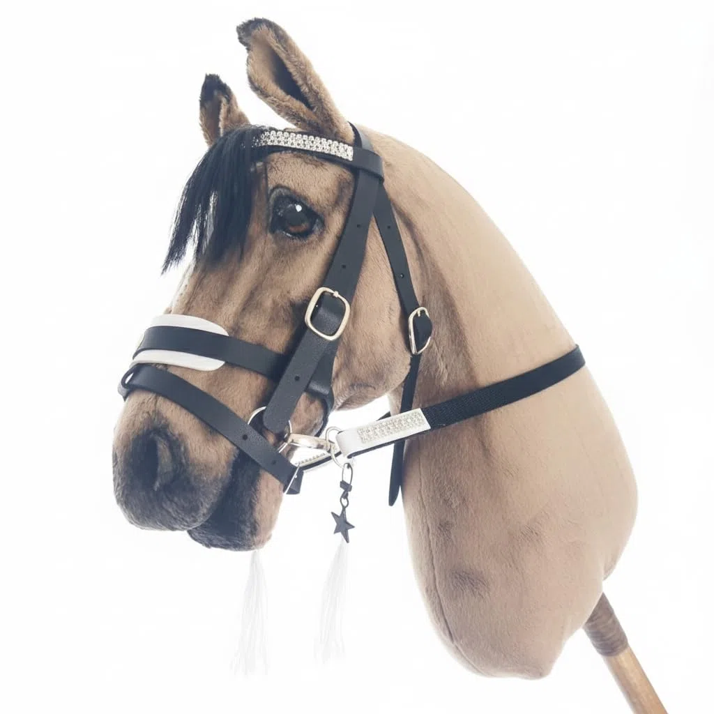 Briglia per hobby horse, finimenti imbottiti bianchi inclusi redini, accessori per hobbyhorsing, senza cavallo