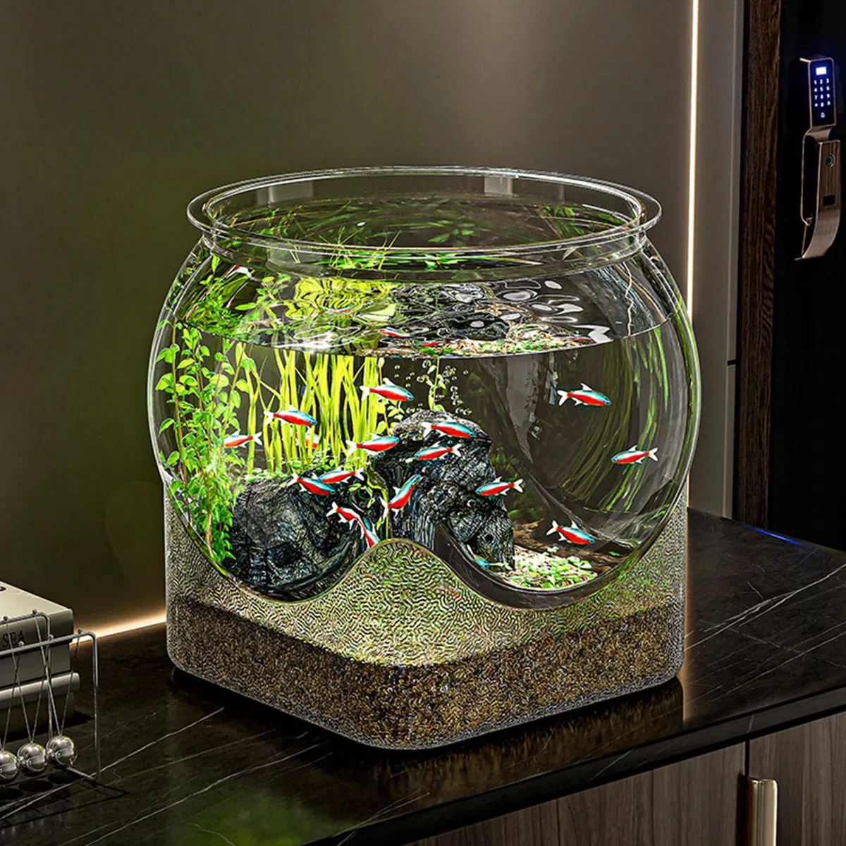 Vaso per pesci, ciotola per pesci rotonda | Acquario trasparente Betta Fish Tank - Piccoli acquari, centrotavola vaso di fiori, acquario da tavolo per tartarughe Betta