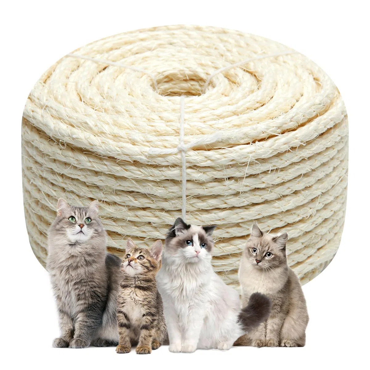 Corda in sisal bianco da 6 mm per 15 metri per tiragraffi, corda di ricambio e riparazione per alberi tiragraffi, corda di canapa intrecciata fai da te per ripiani, mobili, mensole per gatti, finestre