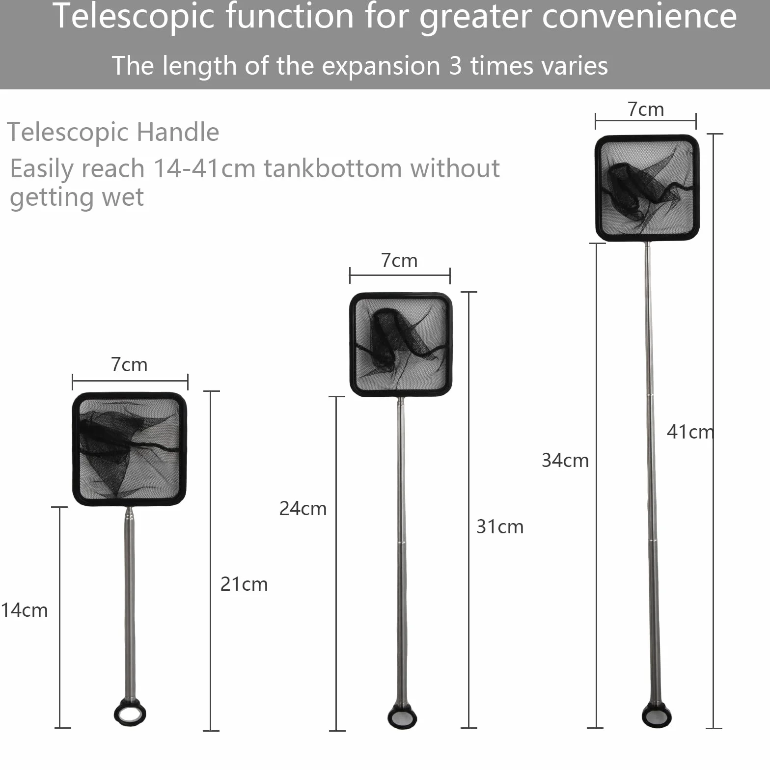 Dokeno Rete da Pesca Telescopica per Acquari e Piscine, Retino Guadino Retrattile, Manico in Acciaio Inox, 7x7cm