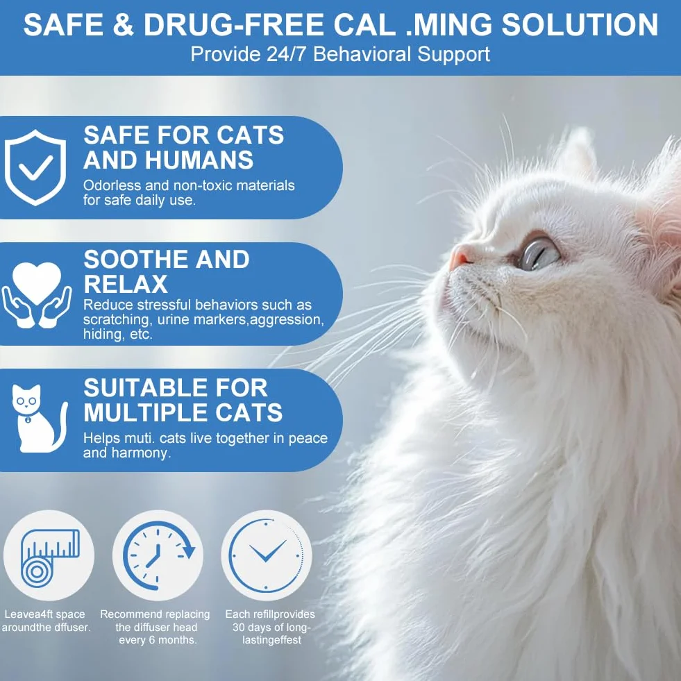 Aomig Calmante per Gattiper Antistress, 6 x Ricariche da 48 ml, Diffusore Calmante Gatti, Diffusore Feromoni per Gatti, Feromoni per Gatti