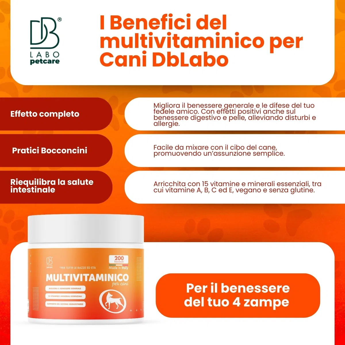 Db Labo Multivitaminico Cane 200 Bocconcini Per Facile Assunzione - Integratori per Cani Completi - 15 Vitamine per Cani e Minerali Essenziali - Integratori per Cane Pelle e Pelo, Sistema Immunitario