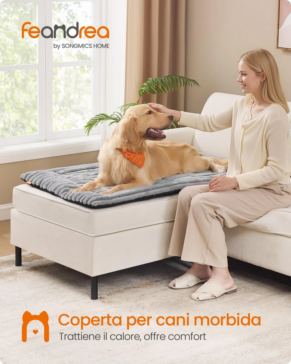 Feandrea Coperta per Cani, XL, 105 x 70 cm, Coperta per Animali Domestici, Utilizzabile da Entrambi Lati, Copridivano per Cani e Gatti Lavabile in Lavatrice, Grigio Tortora PPB044GD01