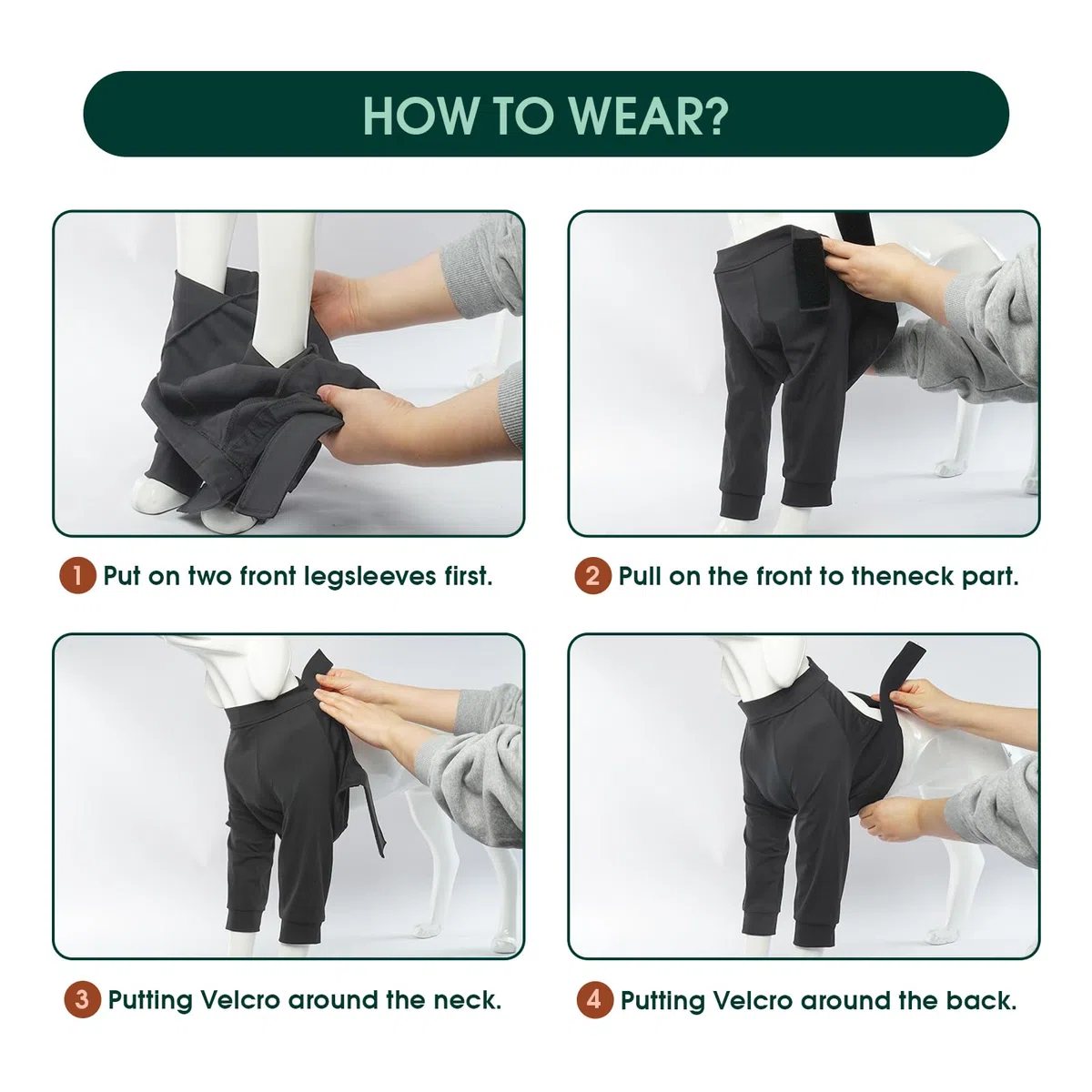 Kuoser M Dog Surgery Recovery Suit with Legs - Body medico per cani femmina, protezione per ferite a gomiti e gambe, manica anteriore per gamba post-operatoria, camicia protettiva per cani - grigio