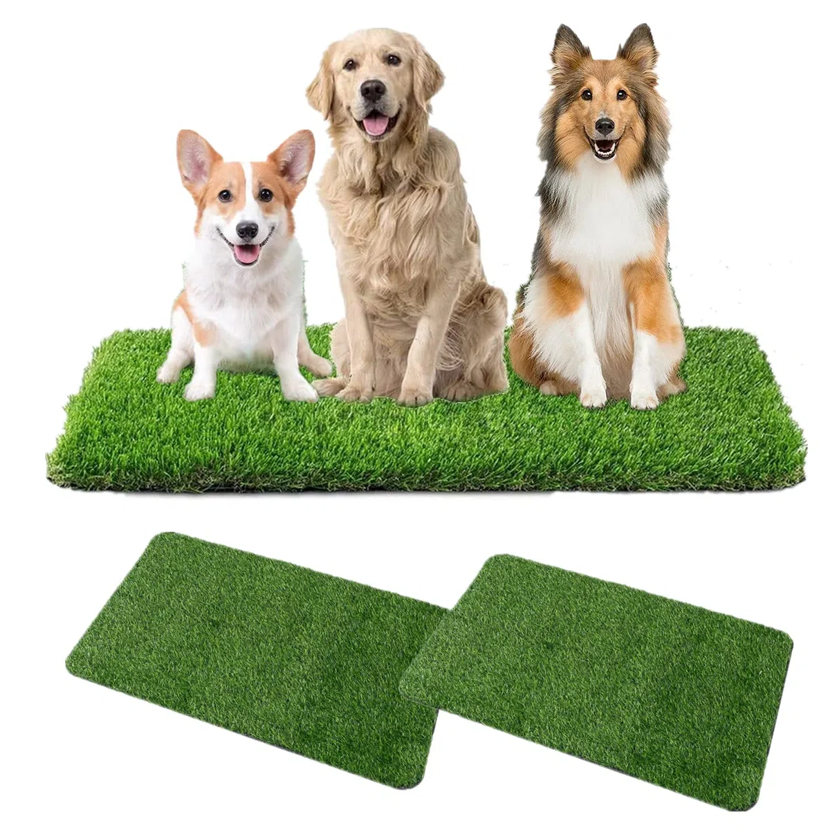 Guangyu Lettiera in Erba Sintetica per Cani, 2 Pack 63.5cm x 38cm Tappeto Erboso Artificiale, Erba Sintetica Assorbente Toilette