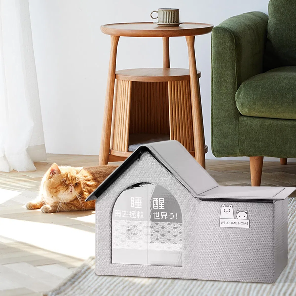 Cuccia refrigerante per gatti da interni, pieghevole, con 10 impacchi di ghiaccio, casetta ventilata per animali domestici, con tetto inclinato, per interni ed esterni