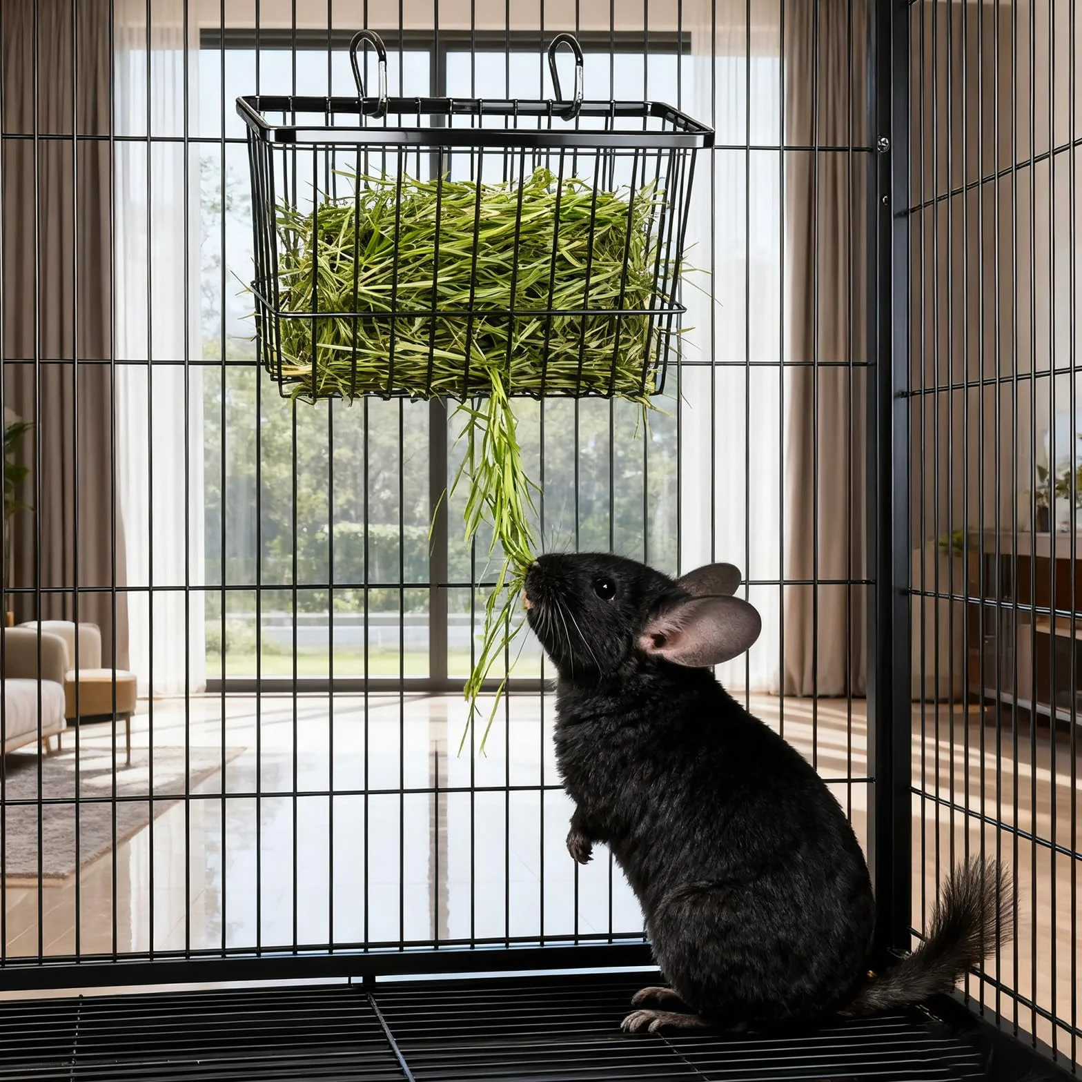 Ruggine di fieno per conigli e porcellini d'India, set da 2 grondaie grandi e medie con 2 ganci per cestino, robusta struttura in metallo per coniglio e recinto per piccoli animali
