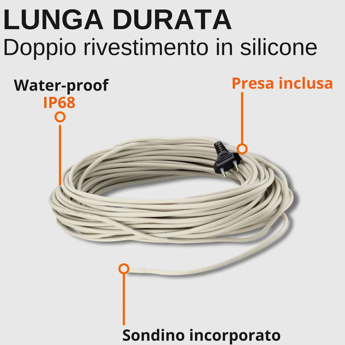 Pet Tribe Cavo Riscaldante 100W 9,5Mt Waterproof Doppio Rivestimento in Silicone Con Sondino Incorporato Made in Italy Terrario Multiuso PT47040