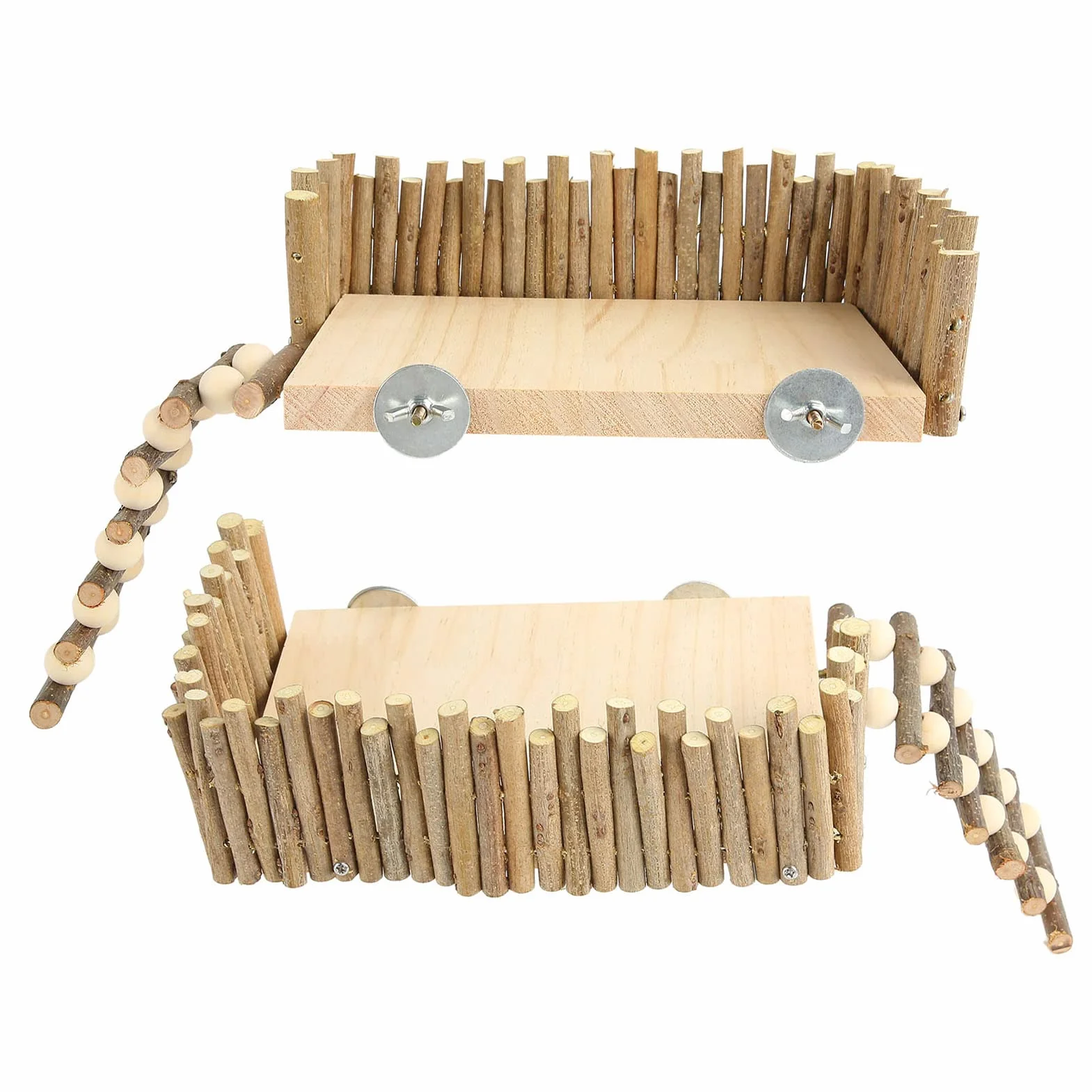 Piattaforma per Criceti, Materiale da Arrampicata Parco Giochi per Piccoli Animali Domestici, Struttura per Arrampicata in Legno per Criceti con Recinzione per Pappagalli, (Tipo di vite)