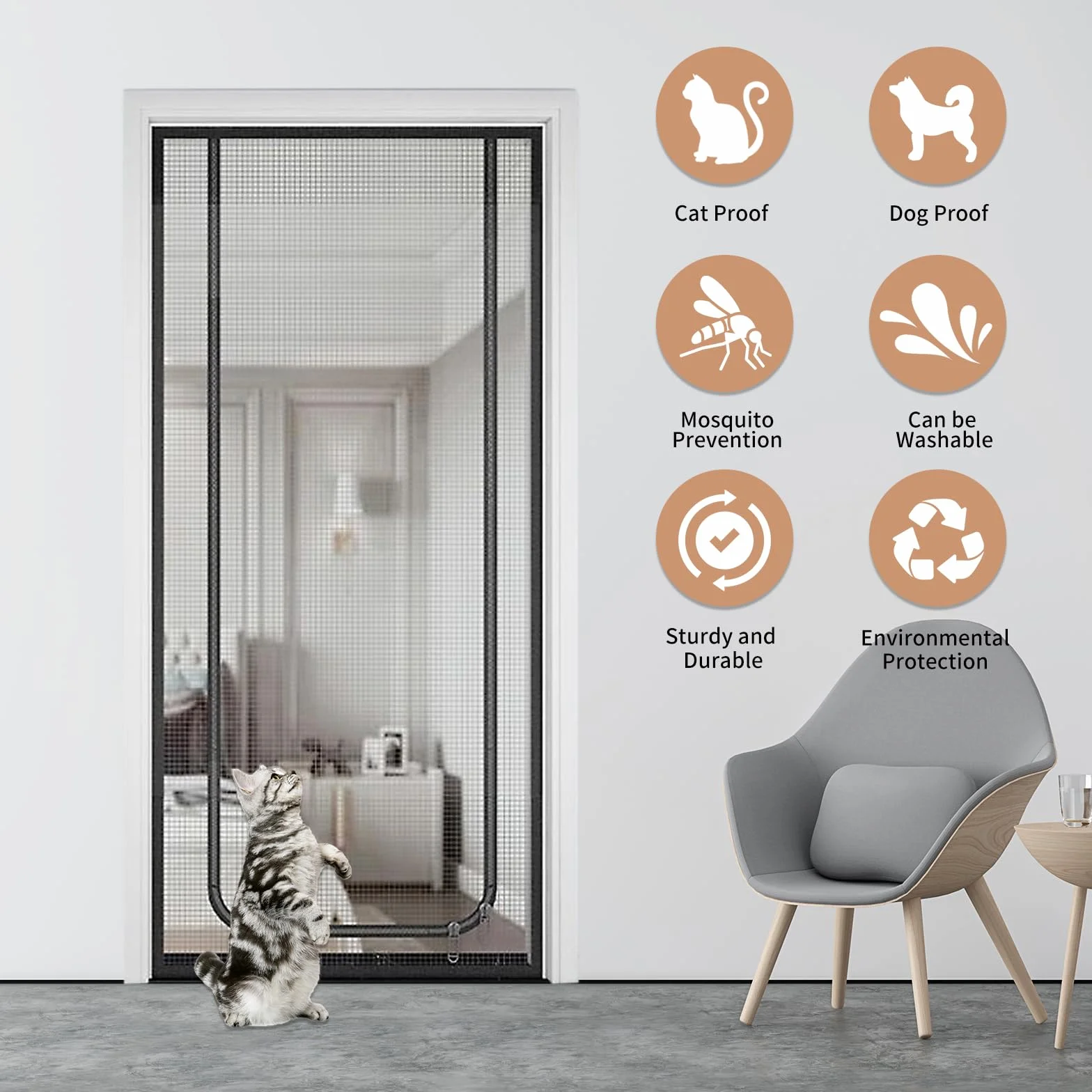 Griglia per Gatti per Porta del Balcone - Rete Sicura per Animali Domestici, Porta a Rete Ispessita, Impedisce ai Gatti di Correre - Soggiorno, Camera da Letto, Cucina, Terrazza (90 x 200)