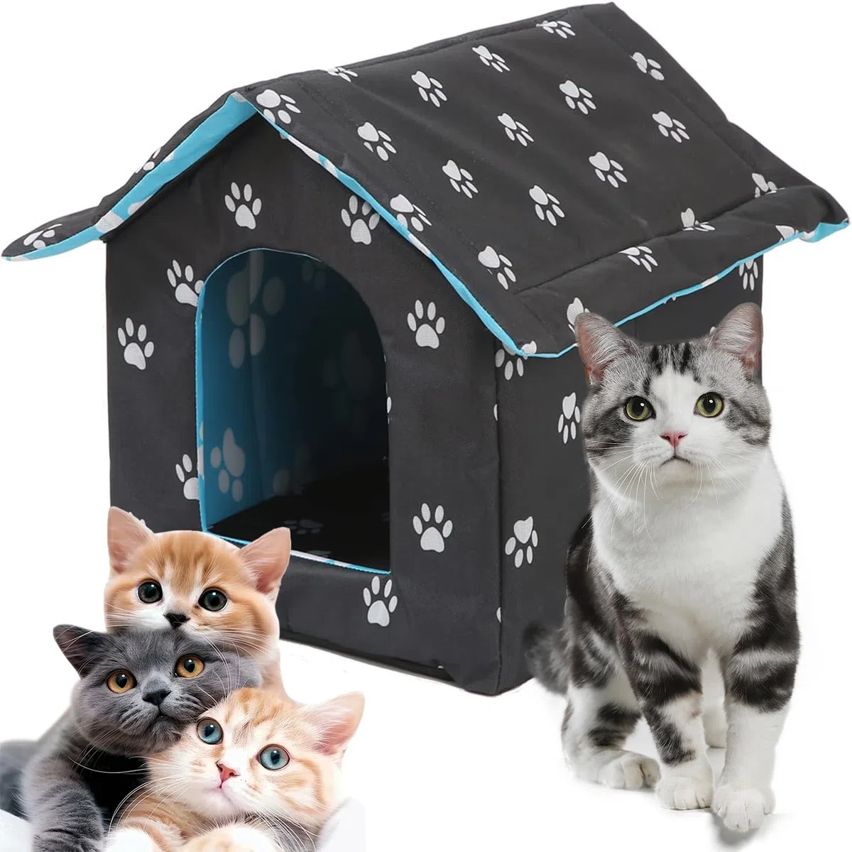 Cuccia Gatto Esterno, Casetta per Cani, Cuccia Gatto Chiusa, Impermeabile, Resistente All'inverno, per Animali Domestici