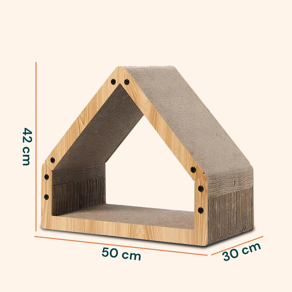 Avilia Tiragraffi per Gatti Casetta in Legno con Rifugio Interno - Graffiatoio e Cuccia 2-in-1 in Cartone Ondulato, Design Salvaspazio 50x30x42 cm, Stabile fino a 10 kg