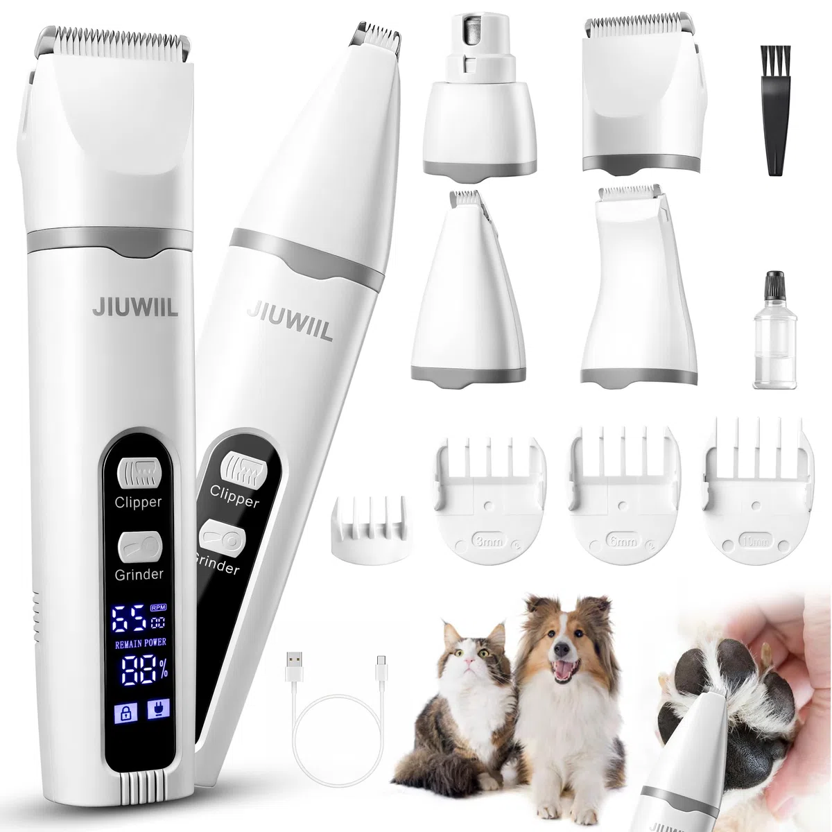 Tosatrice per cani per toelettatura, JIUWIIL Kit per toelettatura cani 4 in 1 Tosatrice con display LCD, Tosatrice per cani per unghie delle zampe, Rasoio Prodotti
