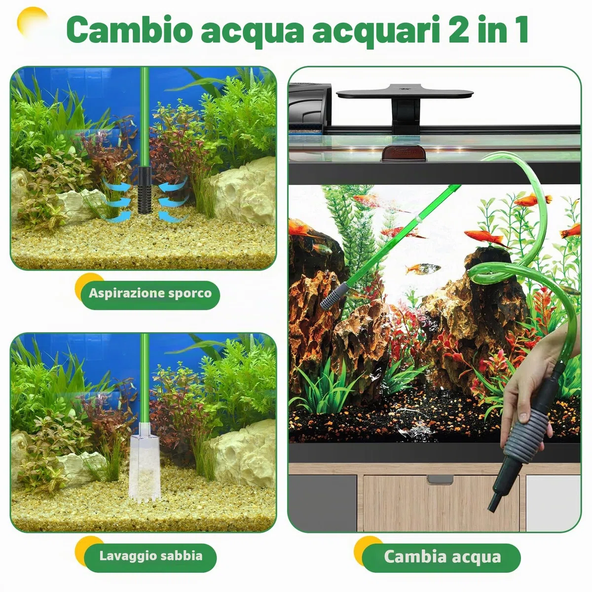 LPZMPZ Sifone per Acquario, Aspiratore Acquario, Pulizia Acquario Ghiaia, Cambio d'Acqua per Acquario, Detergente per Ghiaia per Acquari Kit con sifone per Acquari e Tartarughiere(2.8m)