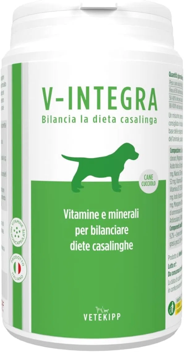 V-INTEGRA Cane Cucciolo 200g, Integratore Completo Ricco di Vitamine e Minerali per Dieta Casalinga e BARF, V Integra Multivitaminico Cane, Made in Italy
