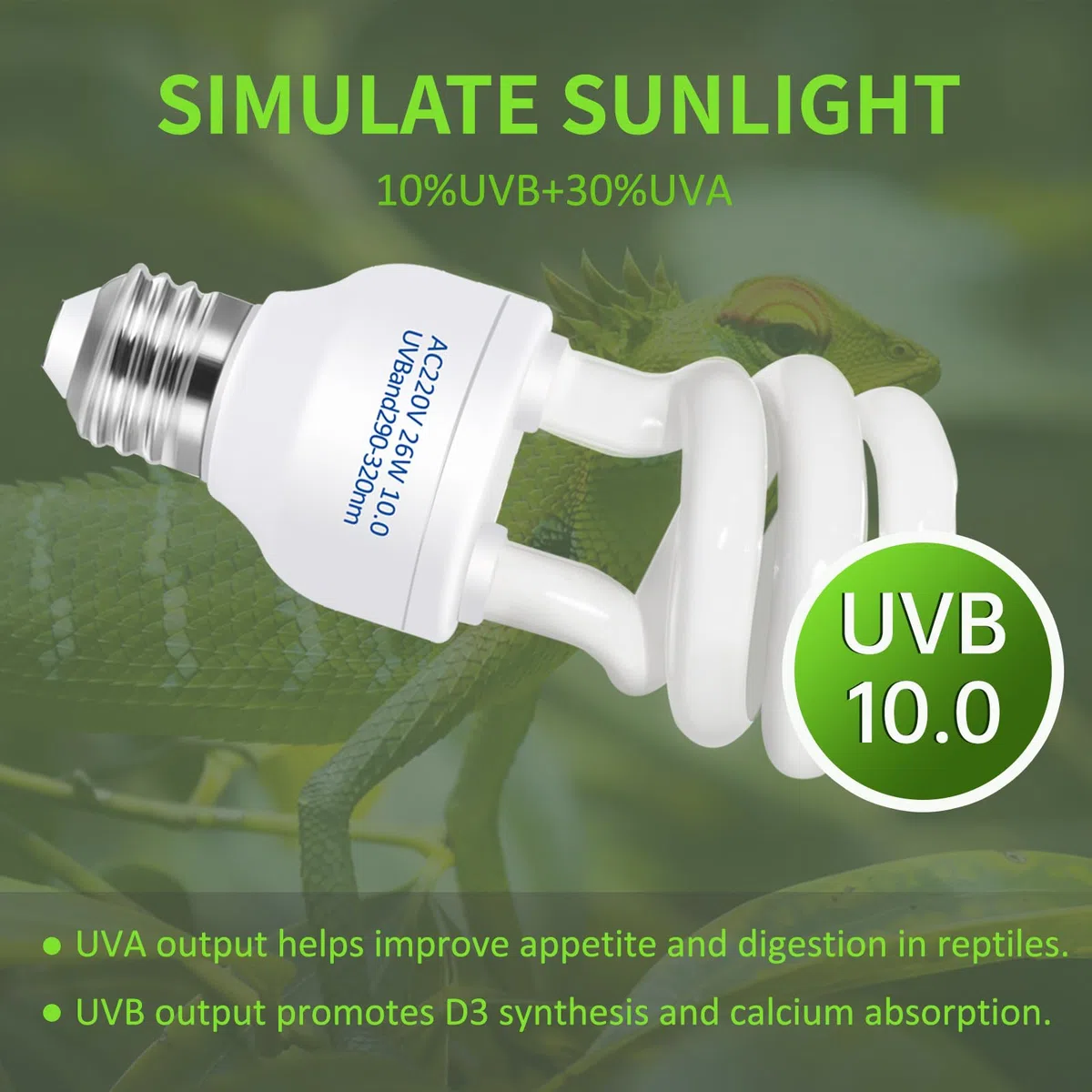 Caldarax Lampada UVB 10.0 per Rettili 26W, E27 UVA UVB Lampadina Tartaruga, AC 220V Lampada Fluorescente Compatta per Lucertole, Serpente, Camaleonte, Draghi Barbuti