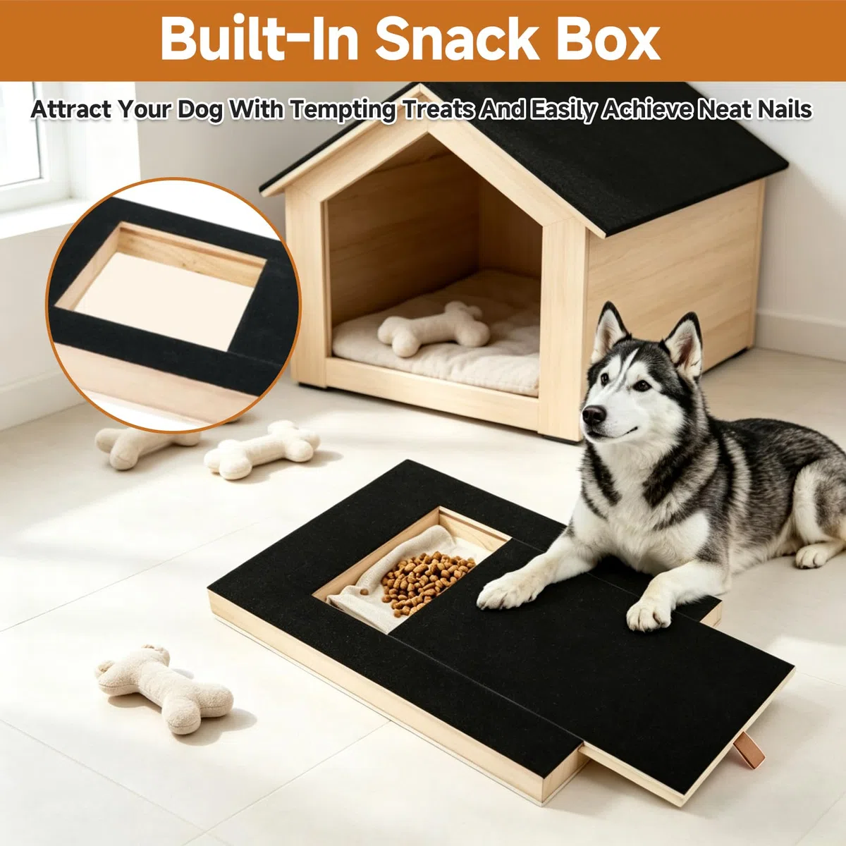 Tavola per Graffiare per Cani con Scatola per Snack, Limetta per Unghie con Carta Vetrata Sostituibile, Telaio in Legno Resistente, Strumento di Addestramento Interattivo per Cani Piccoli e Medi