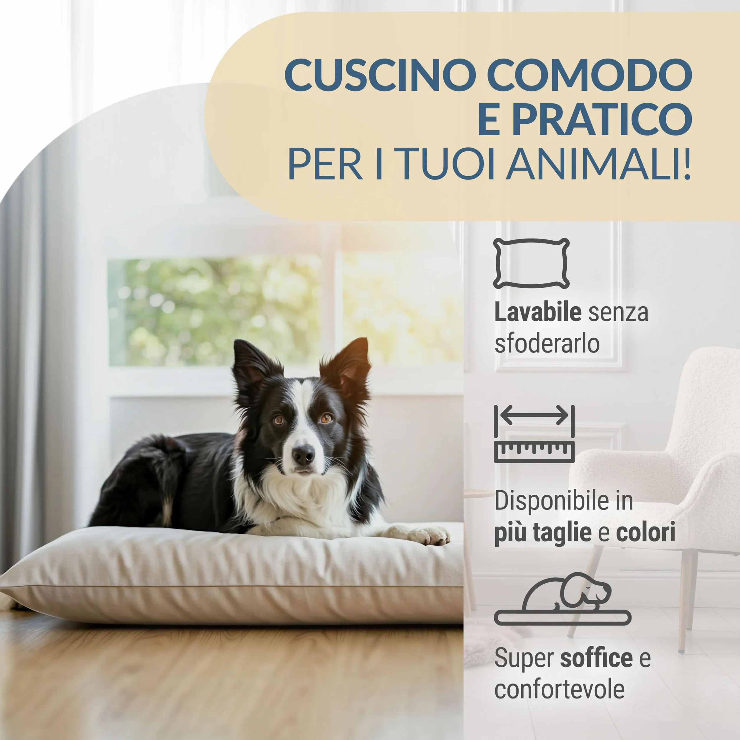 Dorian Home - Cuscino per Cani e Gatti Extra Imbottito Morbido, Cuscino Cane Gatto Lavabile senza Sfoderare Taglia Grande, Media e Piccola, Cuccia Cane Interno Esterno Antimacchia Resistente ai Graffi