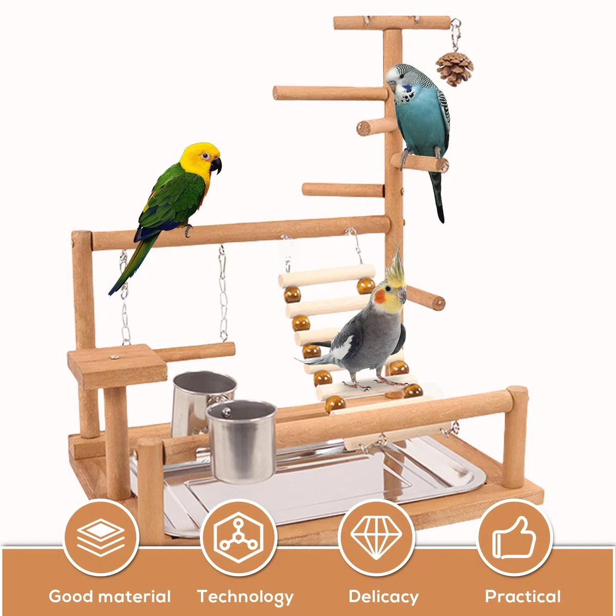 Parco Giochi Per Pappagalli, Supporto Per Uccelli, Supporto Per Pappagalli, Pappagallo Giocattoli Con Altalena Parco Giochi E Vassoio Alimentazione Scala Per Parrocchetti, Inseparabili 37x26x44CM