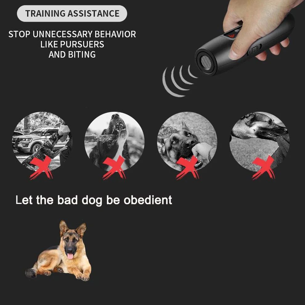 Dispositivo Antiabbaio a Ultrasuoni Portatile, Antiabbaio per Cani con Torcia LED USB Ricaricabile per Esterni con 3 Canali ad Alta Frequenza per Cani Piccoli, Medi e Grandi