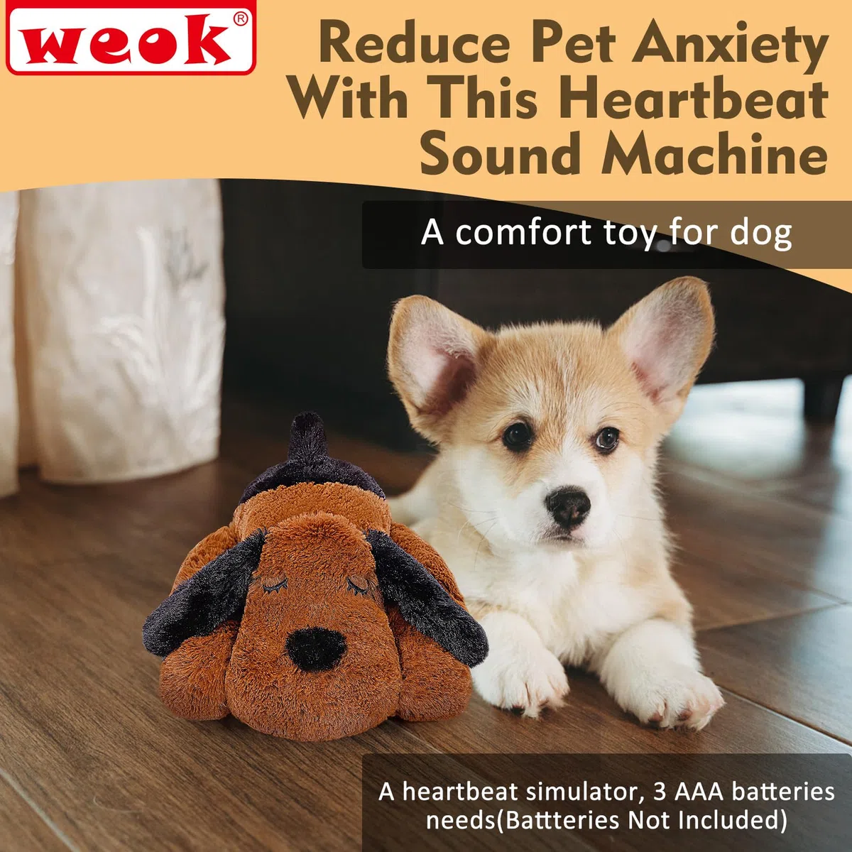 Werpower WEOK Cucciolo di battito cardiaco per cani, aiuta il battito cardiaco per alleviare l'ansia del cane e aiuta calmante, giocattolo per il sonno per cani, gatti e animali domestici