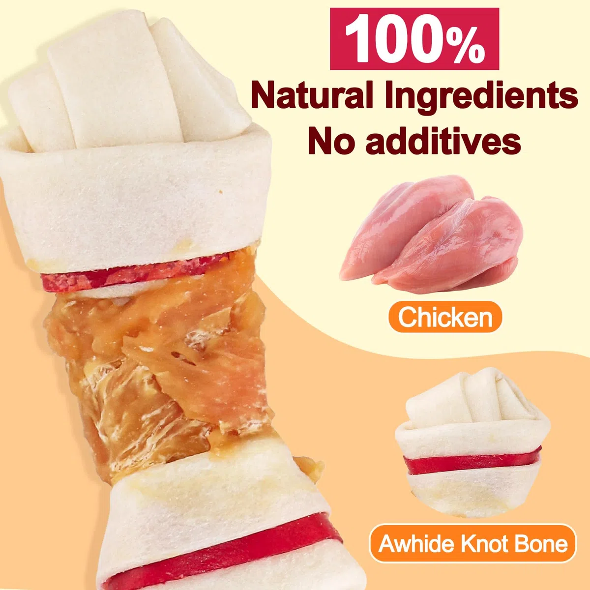 Snack per cani Ossa di pelle grezza avvolte nel pollo, ossa annodate avvolte nel pollo a lunga durata da masticare per cani 4,5", snack per l'addestramento facili da digerire,200G (200G)