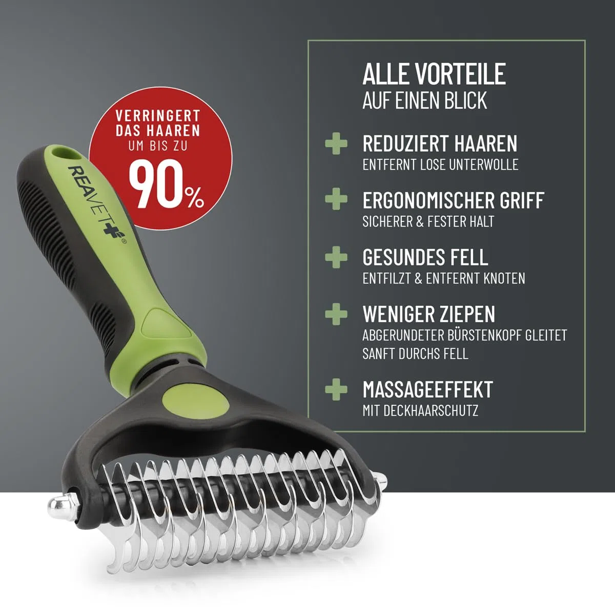 ReaVET Spazzola per cani e gatti, per capelli lunghi, taglia M-L, rimuove sottopelo e infeltrimenti, con effetto massaggio e protezione dei peli di copertura, spazzola per cani, gatti