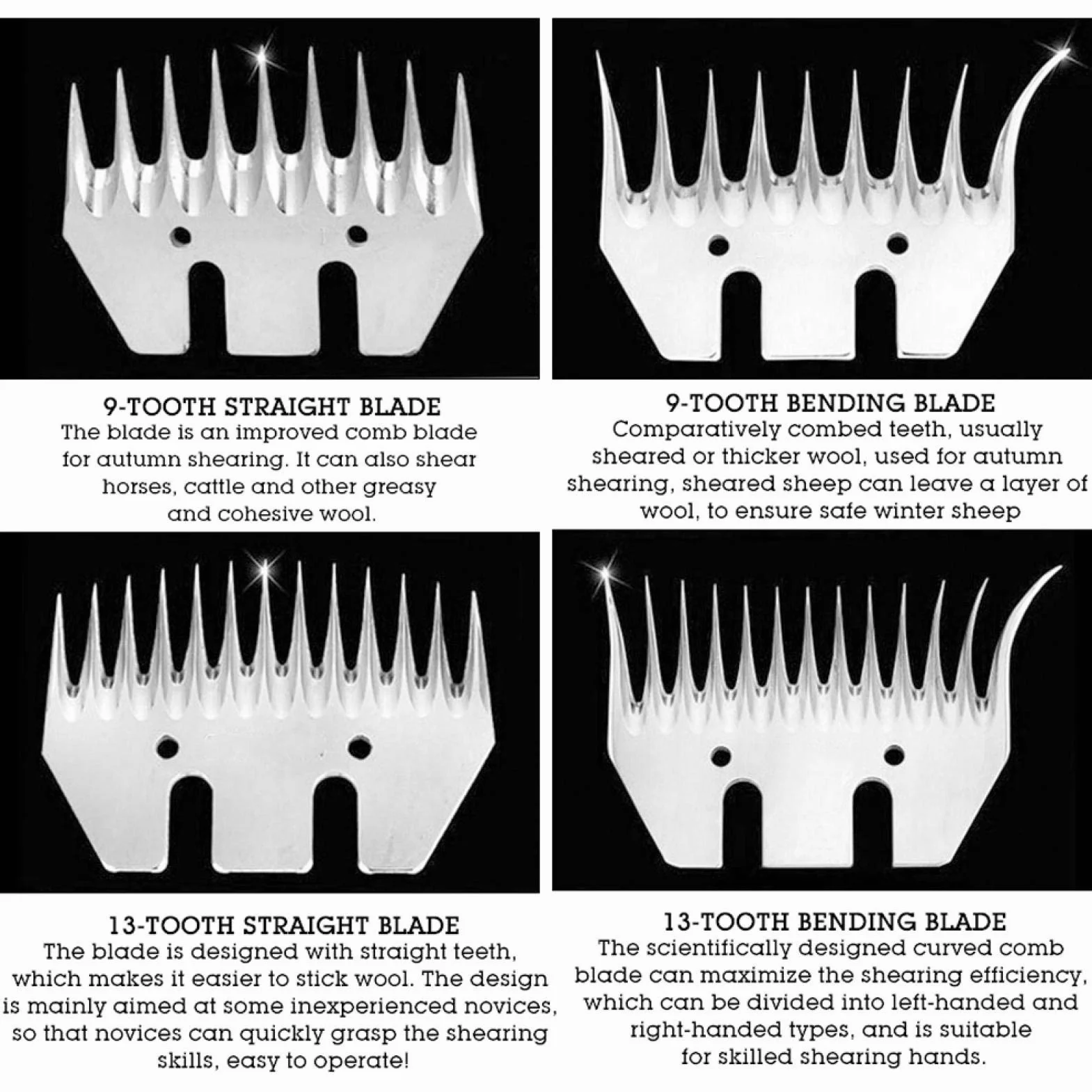 Lame Dritte A 13 Denti, Lame Per Cesoie In Acciaio Inox, Lame Professionali Per Pecore E Capre E Lame Per Rasoi