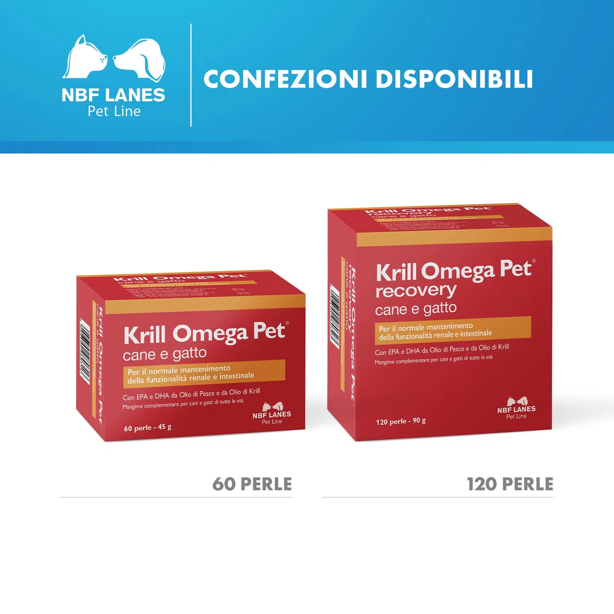 NBF Lanes | Krill Omega Pet Cane e Gatto, 60 Perle Appetibili, per il Normale Mantenimento della Funzionalità Renale e Intestinale