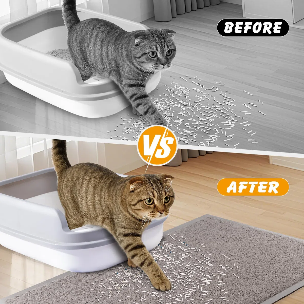 ondware Tappetino per lettiera per gatto, 120 x 80 cm, impermeabile, antiscivolo, facile da pulire, lavabile, per lettiera (grigio)