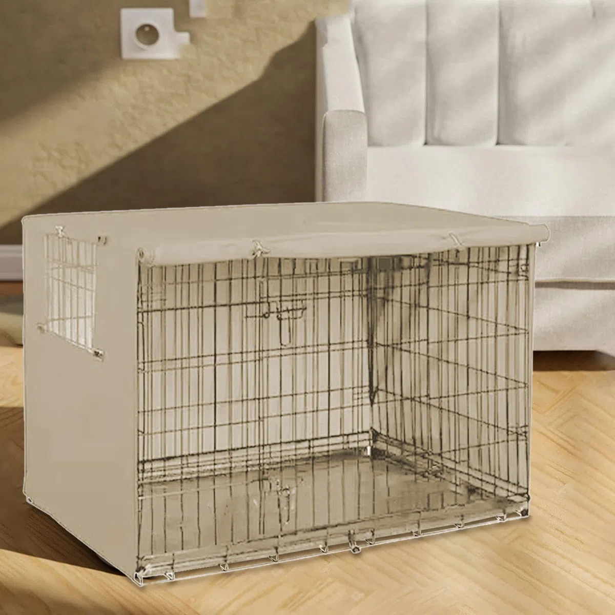 Copertura per gabbia per cani, in tessuto Oxford, 15 x 18 x 8 cm, antivento, impermeabile, copertura per gabbia per cani e gatti, copertura portatile per gabbie per cani (beige, nero)