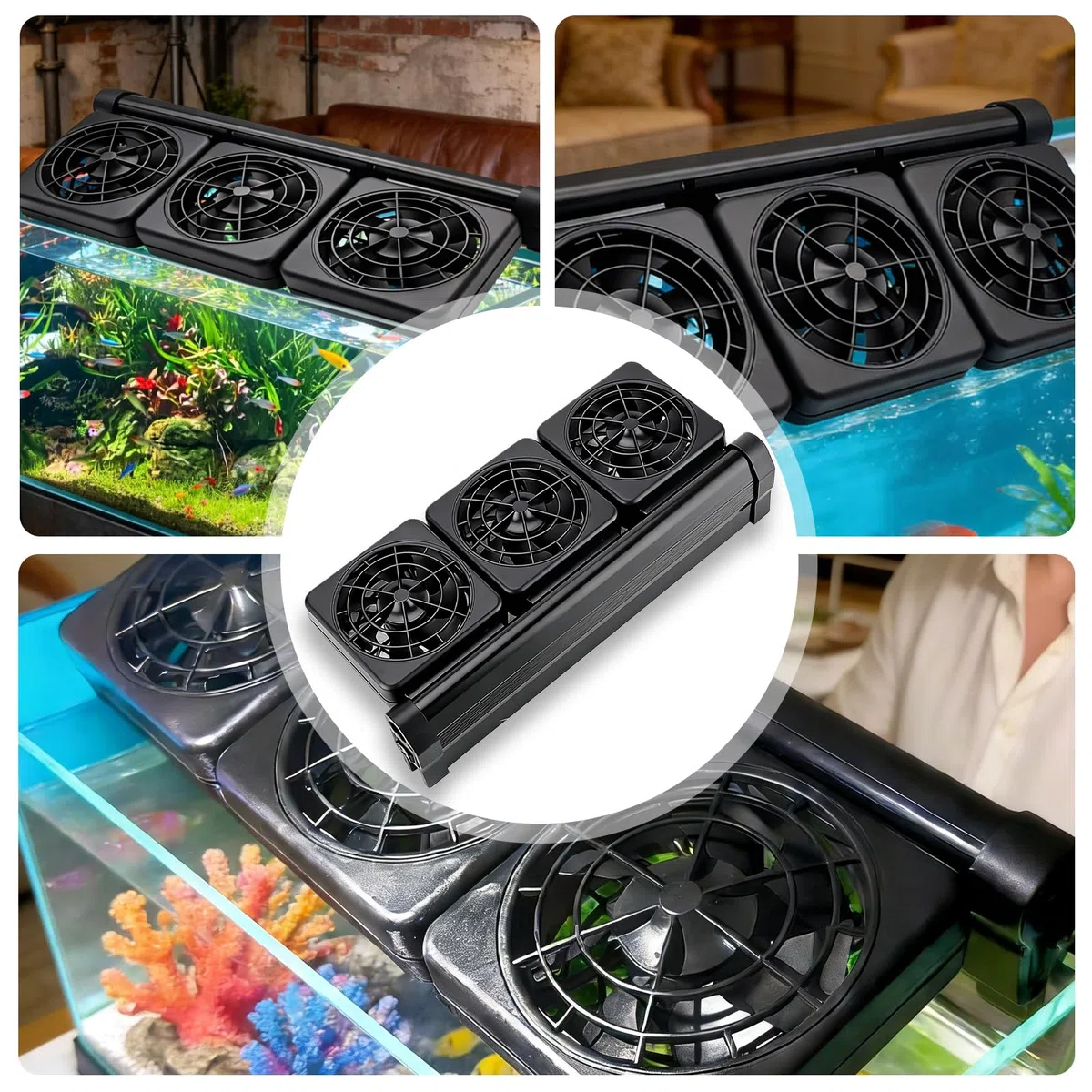 BORDEAG Ventola per acquario, radiatore per acquario, 5 velocità di vento, silenziosa, ventilatore per acquario, ventilatore silenzioso con timer per acquario da 60 cm, 3 ventole
