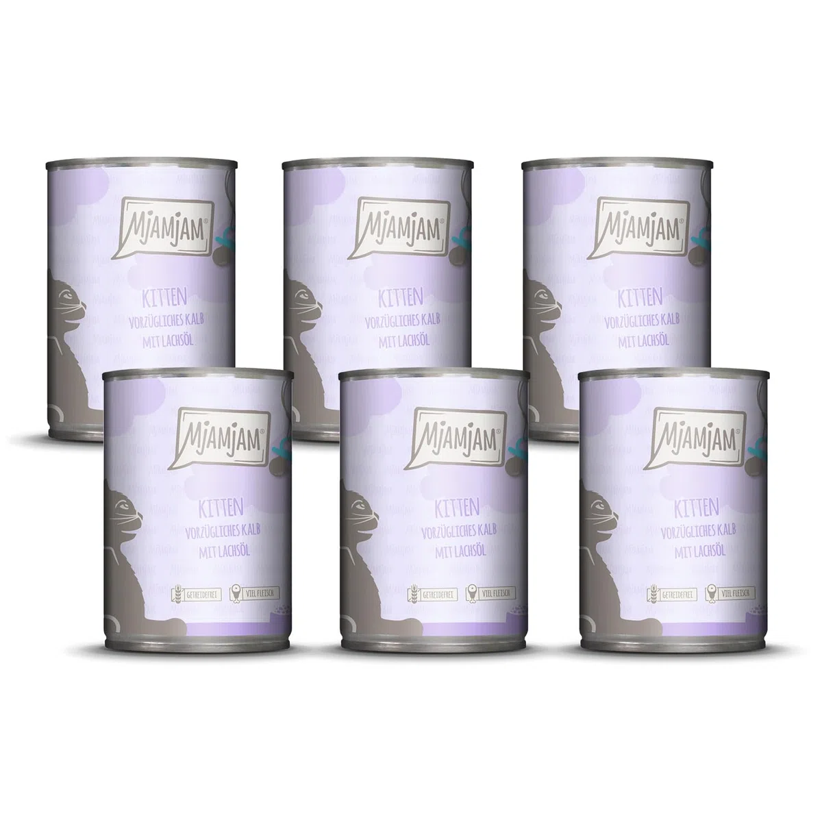 MjAMjAM - cibo umido premium per gatti - gattino eccellente vitello con olio di salmone, confezione da 6 (6 x 400 g), senza cereali con carne extra