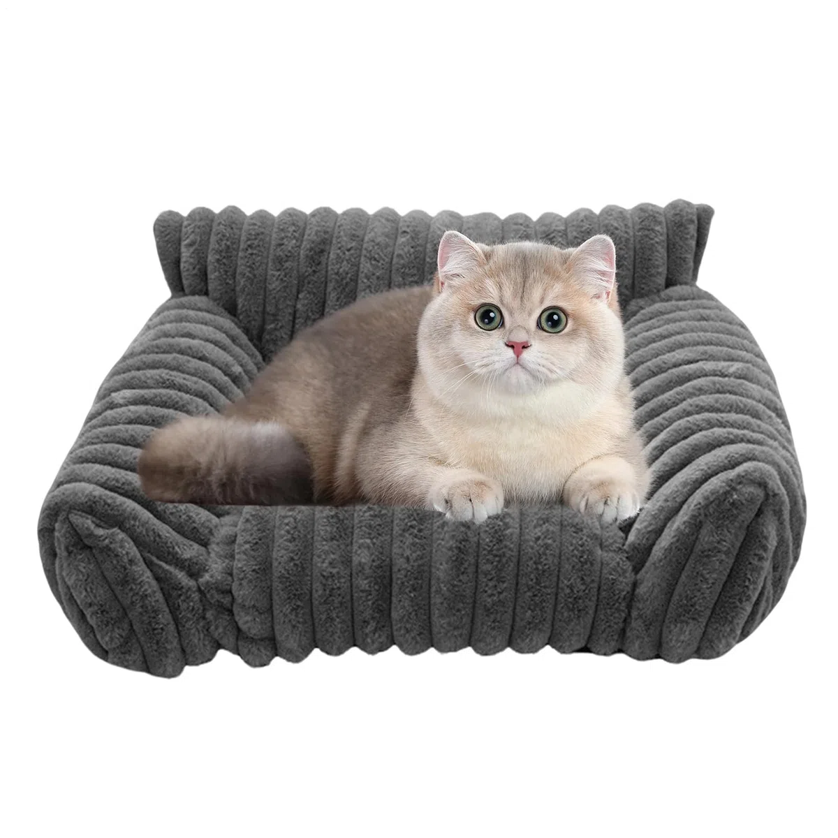 Cat Divano Bed, Plush Pet Couch, Chew-Proof Dog Lounger, Sturdy Cozy Nest Cushion, Comfortable Resting Spot for Small Pets for Patio, Bedroom, Outdoors, Travel, Living Room, Car, Apartment
