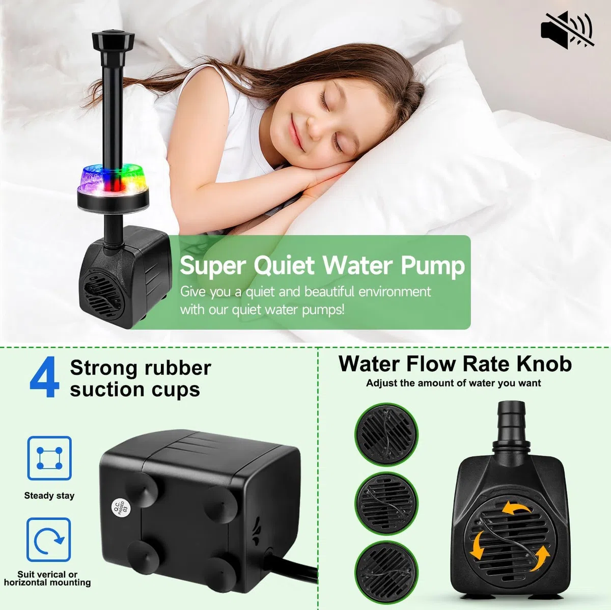 NATPOW Pompa Acquario Sommergibile con RGB LEDs, 800L/H 180-240V 15W Pompa Laghetto Ultra Silenzioso, Laghetto Pompa Acqua con 3 Ugelli per Giardino, Laghetto, Cascata